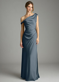 Azazie Emerson Bridesmaid Dresses Twilight Mermaid Off the Shoulder Stretch Satin Dress image4