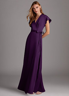 Azazie Nico Robes de demoiselle d'honneur Robe Trapèze en Satin extensible Col en V Grain De Raisin image4