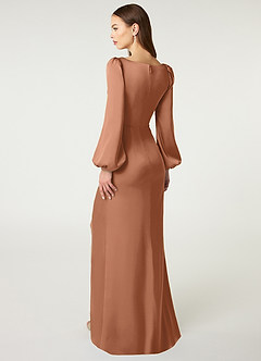 Azazie Mel Bridesmaid Dresses Bronzer Sheath Long Sleeve Stretch Satin Dress image4