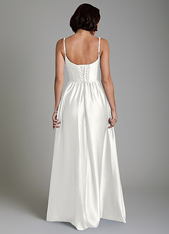 Azazie Mona Bridesmaid Dresses White A-Line Corset Stretch Satin Dress image2