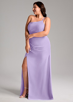 Azazie Eren Robes de demoiselle d'honneur Robe Fourreau en Mousseline de soie Ue épaule Lilas image11
