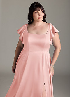Azazie Bondi Bridesmaid Dresses Powder Pink A-Line Bow Stretch Satin Dress image11