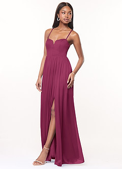 Azazie Marsol Bridesmaid Dresses Mulberry A-Line Corset Mesh Dress image3