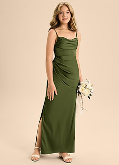 Azazie Mai Junior Olive A-Line Sweetheart Neckline Stretch Satin Dress image3