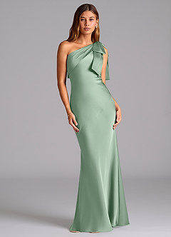 Azazie Yuanna Bridesmaid Dresses Agave Mermaid One Shoulder Stretch Satin Dress image1