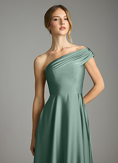 Azazie Melanie 신부 들러리 드레스 A라인 오프 더 숄더 스트레치 새틴 바닥 길이 드레스 image6