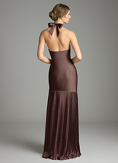 Azazie Nayeli Final Sale Ganache A-Line Pleated Stretch Satin Dress image2