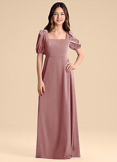 Azazie Briar Junior Vestido de Rosa Polvorienta de Satén Elástico de Corte en A con Lazo image3