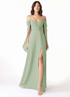 Azazie Cienna Bridesmaid Dresses Dusty Sage A-Line Off the Shoulder Chiffon Dress image1