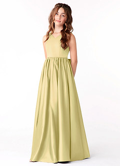 Azazie Hathaway Junior Lemon Sorbet A-Line Bow Stretch Satin Dress image3