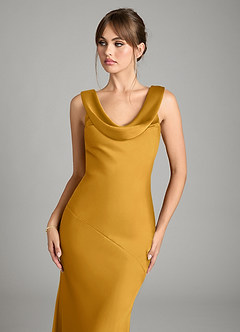 Azazie Rylina Bridesmaid Dresses Butterscotch Mermaid Stretch Satin Dress image3