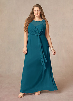Azazie Marchioness Mother of the Bride Dresses Ink Blue A-Line Scoop Pleated Chiffon Dress image10