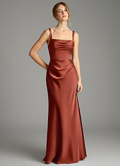Azazie Alouette Bridesmaid Dresses Terracotta Mermaid Pleated Stretch Satin Dress image1