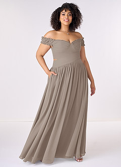 Barbie ♥ Azazie Bridesmaid Dresses Taupe A-Line Off the Shoulder Chiffon Convertible Dress image7