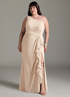 Azazie Liza Bridesmaid Dresses White Alabaster Mermaid One Shoulder Chiffon Dress image6