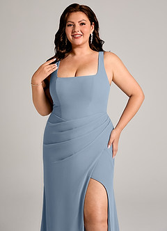 Azazie Mero Bridesmaid Dresses Dusty Blue Sheath Pleated Chiffon Dress image14