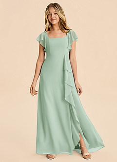 Azazie Noah Junior Agave A-Line Ruched Chiffon Dress image1