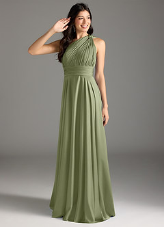 Azazie Charlize Bridesmaid Dresses Garden Sage A-Line One Shoulder Stretch Satin Dress image1