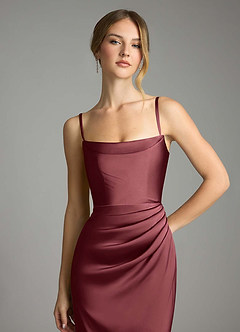 Azazie Leonis Bridesmaid Dresses Merlot Mermaid Pleated Stretch Satin Convertible Dress image3