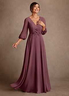 Azazie Yorba Abiti per la Madre della Sposa Abito A-Line in Chiffon Pizzo Sangria image2