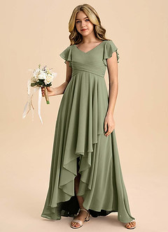 Azazie Caria Junior Pistachio A-Line Pleated Chiffon Dress image6