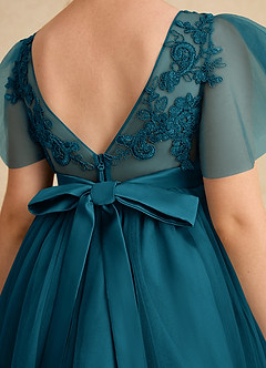 Azazie Queenie Flower Girl Dresses Ink Blue A-Line Lace Dress image6