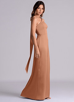 Azazie Philana 신부 들러리 드레스 A라인 한쪽 어깨 스트레치 새틴 바닥 길이 드레스 image3