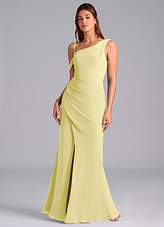 Azazie Madelyn Bridesmaid Dresses Lemon Sorbet Mermaid One Shoulder Chiffon Convertible Dress image4