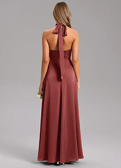 Azazie Tracie At-home Try On Dresses Bronzer A-Line Side Slit Stretch Satin Dress image2