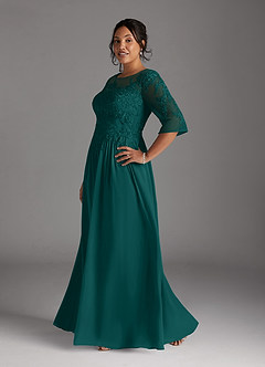 Azazie Mirielle Mother of the Bride Dresses Peacock A-Line Scoop Lace Chiffon Dress image10