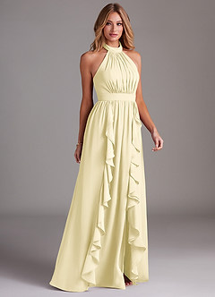 Azazie Avary Bridesmaid Dresses Lemon Sorbet A-Line Pleated Chiffon Dress image5
