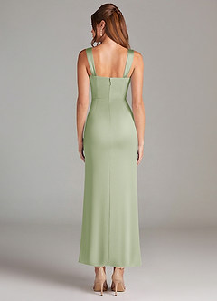 Azazie Denice Bridesmaid Dresses Dusty Sage Sheath Pleated Stretch Satin Dress image2