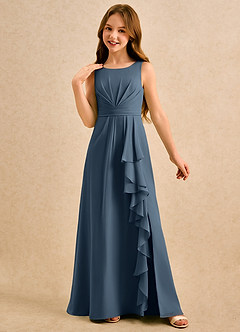 Azazie Chibi Girls Formal 플라워 걸 드레스 A라인 주름진 쉬폰 플로어 길이 드레스 image4