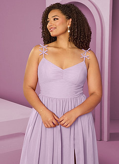 Barbie ♥ Azazie Robes de demoiselle d'honneur Robe Trapèze en Mousseline de soie Plissée Frostiges Flieder image13