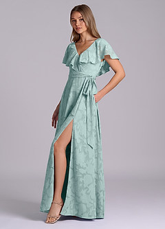 Azazie Lainey Brautjungfernkleider A-Linie mit Taschen Blumen-Burnout Kleid Nebel image6