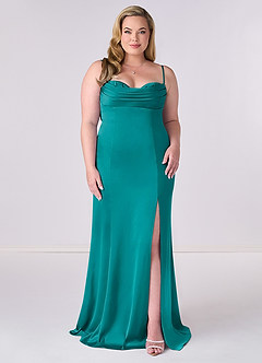 Barbie ♥ Azazie Bridesmaid Dresses Teal Mermaid Corset Stretch Satin Dress image6