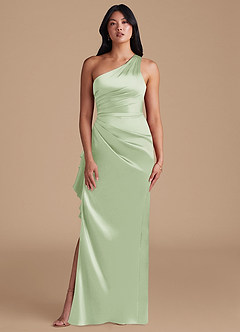 Azazie Latrice Bridesmaid Dresses Dusty Sage Sheath One Shoulder Metallic Satin Dress image2