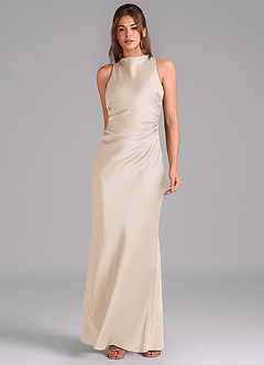 Azazie Evadne Bridesmaid Dresses White Alabaster A-Line Pleated Stretch Satin Dress image3