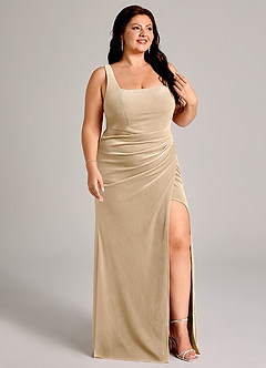 Azazie Mero Abiti da Damigella Abito Sirena in Velluto Plissettato Champagne image10