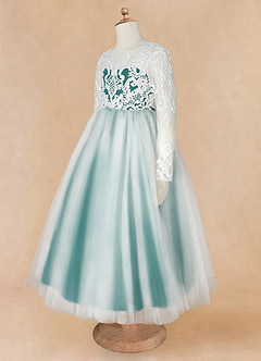 Azazie Elodie Blumenmädchenkleider Ballkleid Spitze Kleid Elfenbein Pfau image12