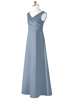 Azazie Sadia Vestido de Azul Polvoriento de Satin Mate de Acampanado con Plisado image8