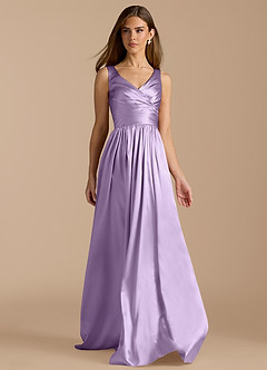Azazie Keyla Bridesmaid Dresses Lilac A-Line Pleated Metallic Satin Dress image6