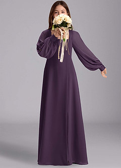 Azazie Bondi Junior Plum A-Line Blouson Chiffon Dress image1