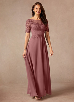 Azazie Raissa vestidos de madre de la novia Vestido de Rosa Del Desierto de Gasa de Corte En A con Encaje image6