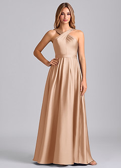 Azazie Dixie Robes de demoiselle d'honneur Robe Trapèze en Satin extensible Plissée Rose Perle image3