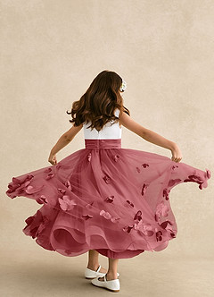 Azazie Vi 플라워 걸 드레스 A라인 소매 없는 얇실버 명주 그물 발목 길이 드레스 image3