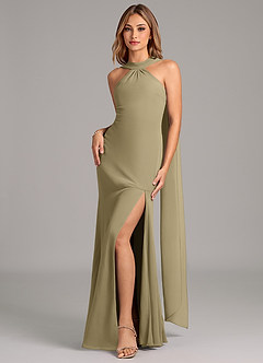 Azazie Kinsley Bridesmaid Dresses Moss Green Mermaid Pleated Chiffon Dress image4