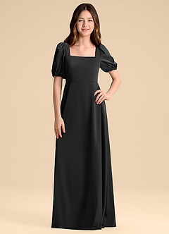 Azazie Briar Junior Black A-Line Bow Stretch Satin Dress image3