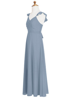 Azazie Emily Junior Dusty Blue A-Line Ruched Chiffon Dress image7