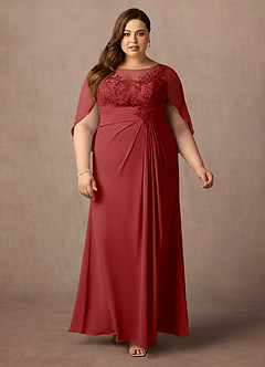 Azazie Hera Mother of the Bride Dresses Rust A-Line Lace Capelet Chiffon Dress image6